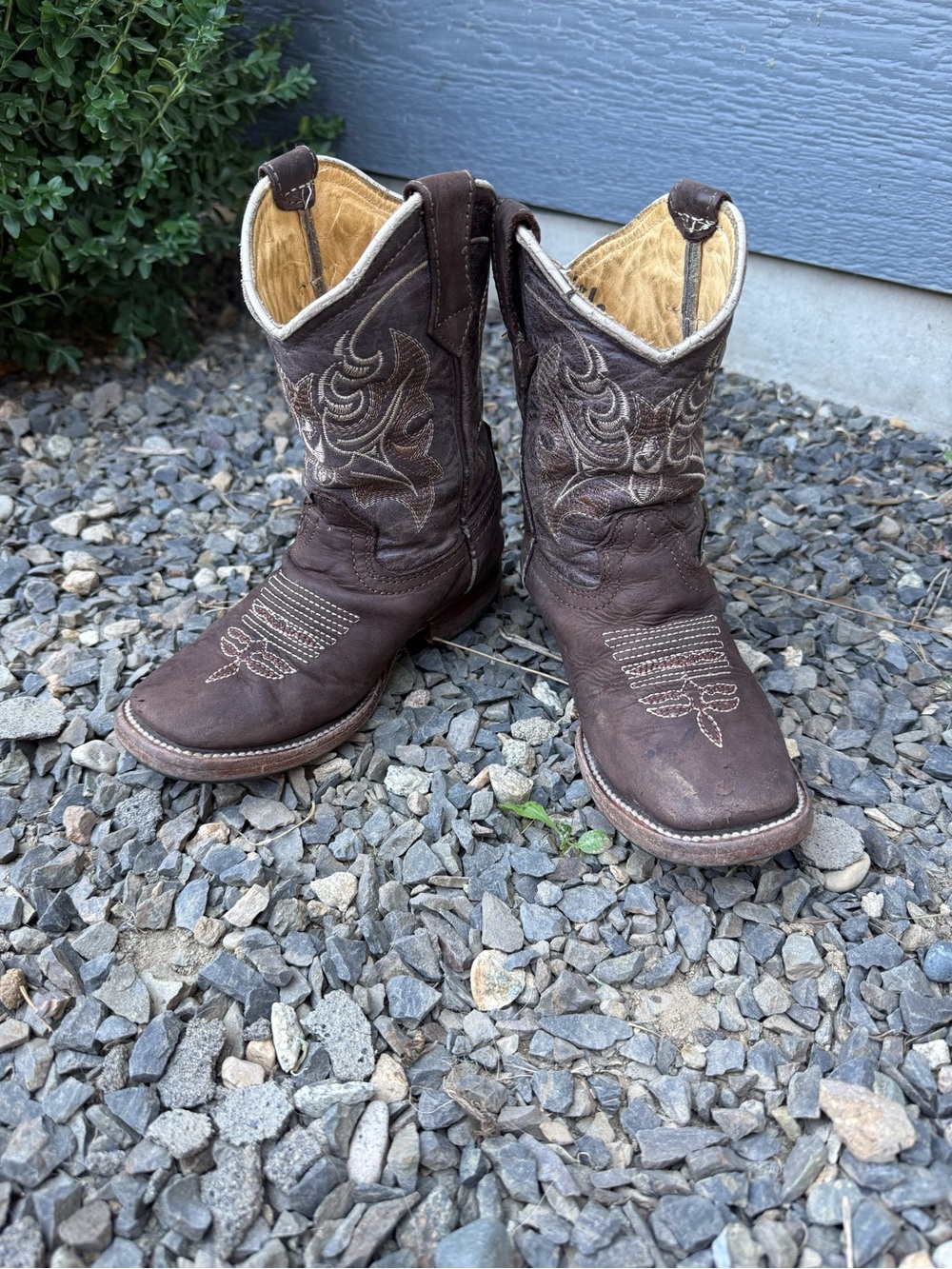 Rancho Grande Kids Brown Leather Cowboy Boots Size 9 Western Embroidered